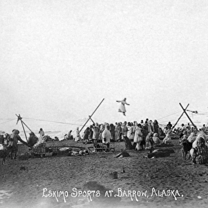 ALASKA: ESKIMO SPORTS. A gathering of Eskimos for a sports event, Barrow, Alaska