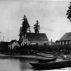 ALASKA: VILLAGE, 1887. A view of a village on Killisnoo Island, on the coast of Alaska