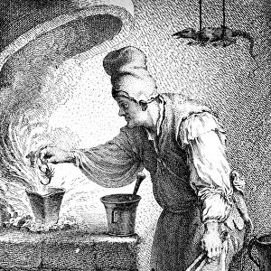 ALCHEMIST, 18th CENTURY. An alchemist adding a scorpion to a potion