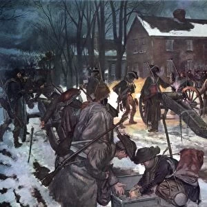 Alexander Hamiltons Company of New York Artillery opening the Battle of Trenton at dawn, 26 December 1776