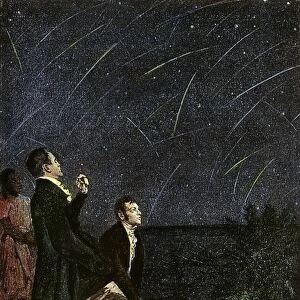 Alexander von Humboldt and Aime Bonpland observing a meteor shower on the northeastern coast of South America in 1799. Illustration, late 19th century