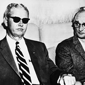 Alias of Vilyam Fisher, a Soviet spy. Abel (right) with federal marshal Neil Matthews on a plane at the Houston airport before leaving for trial in New York City, 1957