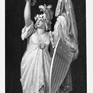ALLEGORY: COLUMBIA, 1870. Symbol of freedom. American banknote engraving c1870