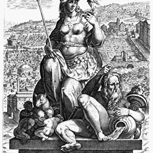 ALLEGORY: ROMAN EMPIRE. Allegorical depiction of the rise and fall of the Roman Empire. Line engraving