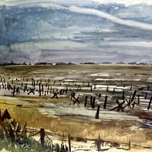 Allied Flotilla off Normandy Coast during Invasion. Watercolor by German artist, Bruno Muller-Linow, 1944