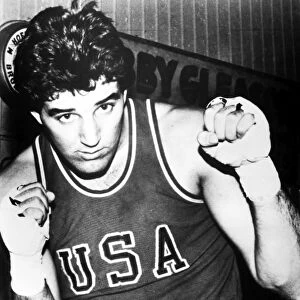 American boxer, probably heavyweight Gerry Cooney, photographed at Gleasons Gym in New York, c1982
