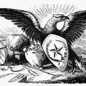 AMERICAN EAGLE. Line engraving from a 19th-century American advertisement
