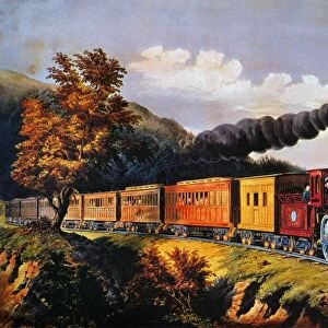 AMERICAN EXPRESS TRAIN. Lithograph by Currier & Ives, 1864