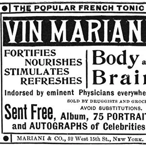 American magazine advertisement for Vin Mariani French Tonic, 1895