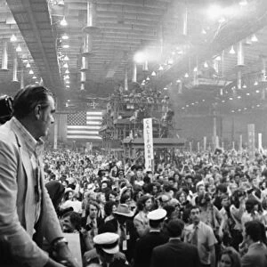 American politician. Chisholm addressing the Democratic National Convention in Miami Beach, Florida, as the first African-American woman presidential candidate, 12 July 1972