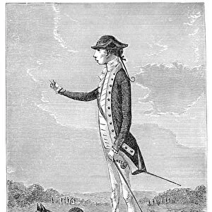 American Revolutionary general. Wood engraving, 19th century, after an 18th century caricature