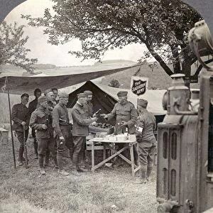 An American Salvation Army hut at the front on the Rhine frontier during World war I. Stereograph, 1918
