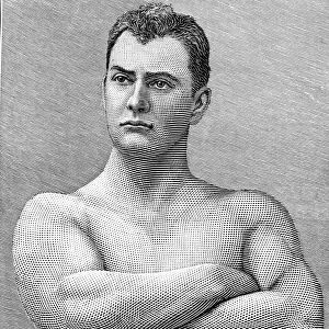 American wrestler. Line engraving, 1893