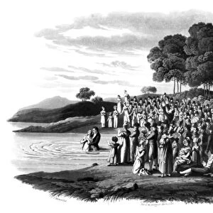 ANABAPTIST ADULT BAPTISM. At Sandy Hill on the Hudson River, New York: aquatint, 1819