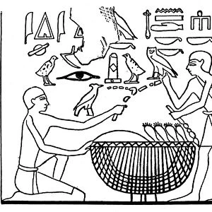ANCIENT EGYPT: MARKET. A customer buying vegetables in exchange for a necklace