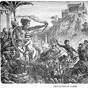 ANCIENT OLYMPIC GAMES. An artists reconstruction of the games of Greek antquity. Line engraving, 19th century
