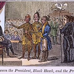 ANDREW JACKSON: NATIVE AMERICANS. The 1833 meeting at the White House of President Andrew Jackson, the Native American mystic Tenskwatawa ( The Prophet ), and Sauk Chief Black Hawk, who had been captured the previous year during the Black Hawk War. Wood engraving, American, 1836