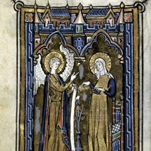 ANNUNCIATION. Illumination from a French Latin Psalter, c1265