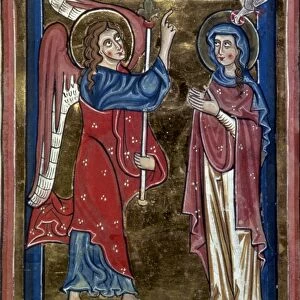 THE ANNUNCIATION. Illumination from a German Psalter, early 13th century