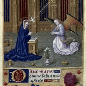 THE ANNUNCIATION. Illumination from a Latin Book of Hours. France or Belgium, c1480
