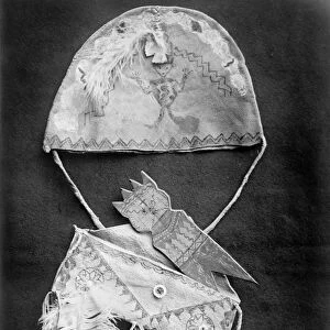 APACHE MEDICINE CAP, c1907. A medicine cap and fetish used by an Apache medicine man