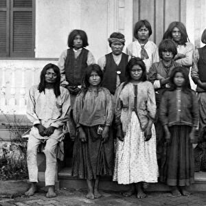 Apache Native American children as they arrived from Fort Marion, Florida, to the Carlisle Indian Industrial School in Carlisle, Pennsylvania. Photograph, late 19th or early 20th century