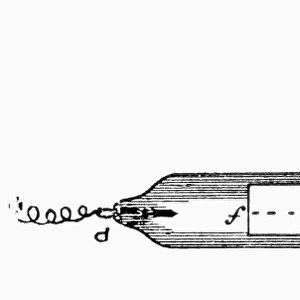 An apparatus developed by Sir William Crookes (1832-1919). The diagram shows the deflection of cathode or Crookes rays in an ordinary high-vacuum tube by a steel magnet held near