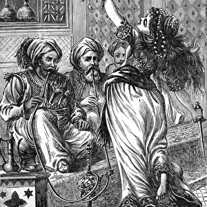 ARABIAN NIGHTS. Ali Baba and the Forty Thieves: Morgiana performs the dagger dance : wood engraving, 19th century