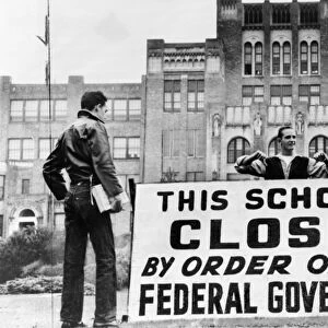 ARKANSAS: LITTLE ROCK, 1958. White students stand in front of Central High School in Little Rock
