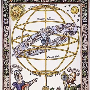 ARMILLARY SPHERE. Color woodcut from Johannes de Sacroboscos Textus de sphaera, published in Paris, 1531