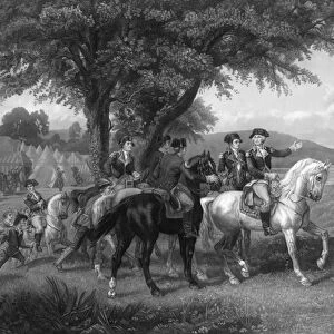 ARMY WAGON TRAIN. General George Washington and his staff welcoming a provision
