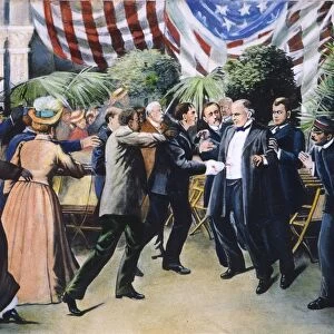 The assassination of President William McKinley by Leon Czolgosz at the Pan-American Exposition, Buffalo, New York, on September 6, 1901: contemporary drawing