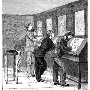 ATELIER, 1884. Art students drawing copies of other works of art in a European atelier