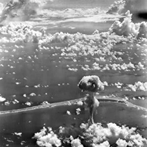 ATOMIC BOMB TEST, 1946. American atomic bomb test at Bikini Atoll in the Pacific Ocean