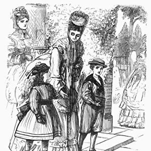 ATTENDING CHURCH, 1872. At the Church-Gate. English cartoon by George Du Maurier