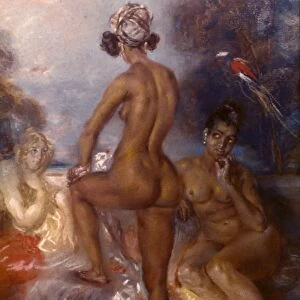 AUGUSTE: NATIVE AMERICANS. Monsieur Auguste. Two Nude Indian Women. Oil on canvas, n. d. (19th century)