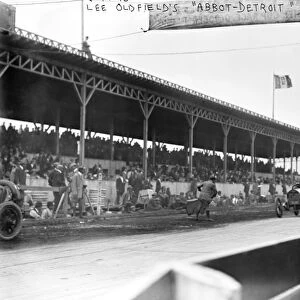 AUTO RACE, c1910. American auto racer Lee Oldfield driving an Abbott-Detroit at