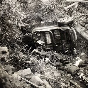 AUTOMOBILE ACCIDENT, c1920. Three dead men following a drunk-driving accident in Washington State