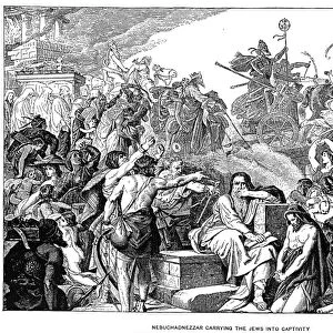 BABYLONIAN CAPTIVITY. Nebuchadnezzar carrying the Jews into captivity. Wood engraving, 19th century