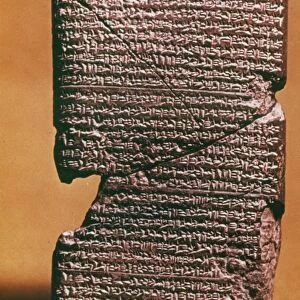 BABYLONIAN CLAY TABLET describing fall of Assyrian capital of Nineveh in 612 B. C. From Babylon, 6th century B. C