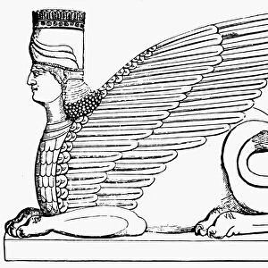 BABYLONIAN SPHINX. After an antique stone carving at the Nimrud Palace, Nineveh