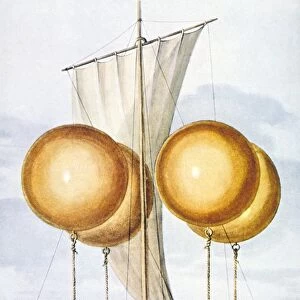 BALLOON, 1670. Aerial boat designed by Francesco de Lana, 1670: contemporary engraving