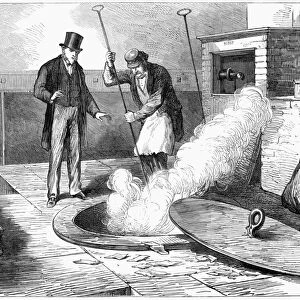 BANK OF ENGLAND, 1872. The burning of banknotes taken out of circulation, at the