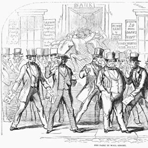 BANK PANIC, 1857. Scene in Wall Street, New York, during the financial crises of 1857. Wood engraving from a contemporary American newspaper