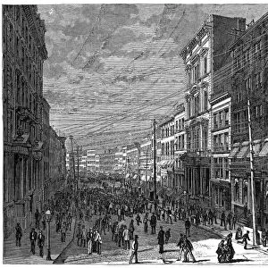 BANK PANIC, 1873. Broad Street during the bank panic of 1873. Wood engraving, American, October 1873