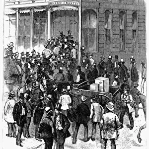 BANK PANIC, 1873. Run on the Union Trust Company in New York City, during the Panic of 1873. Wood engraving from a contemporary American newspaper
