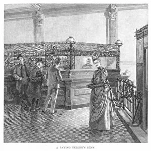 BANKING, 19th CENTURY. A paying tellers desk: steel engraving, 19th century