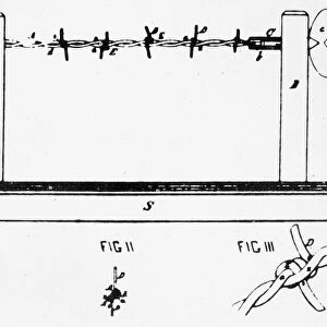 BARBED WIRE, 1874. Joseph Farwell Gliddens patent, 1874, for his invention of barbed wire