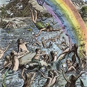 BARRIE: PETER PAN, 1911. The mermaids playing in the lagoon. Drawing by Francis D