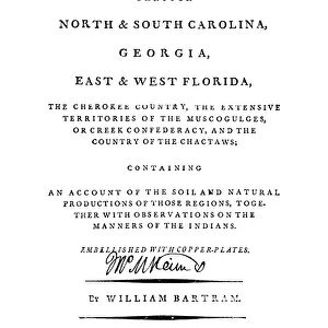 BARTRAM: TITLE PAGE, 1791. Title page from from William Bartrams Travels Through
